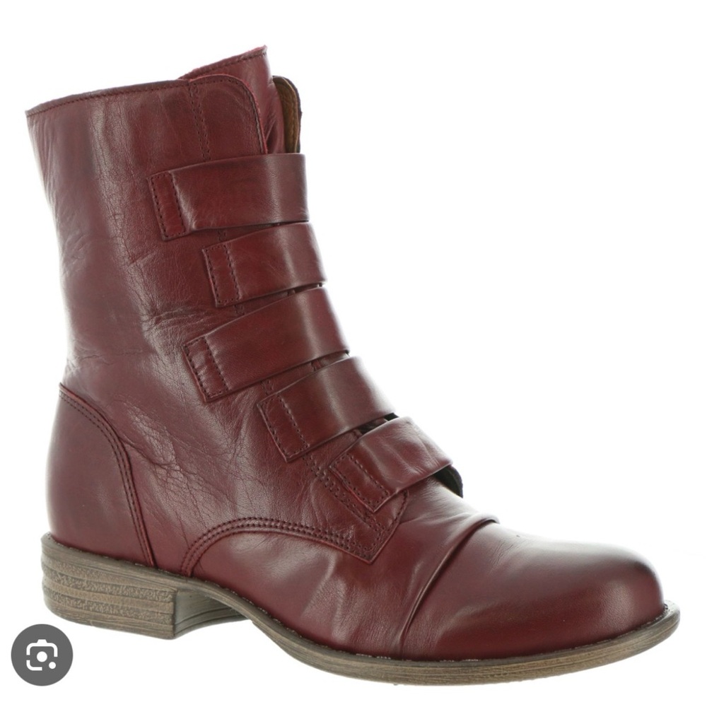 Miz Mooz Leighton Burgundy Leather Ankle Boots with Strap Accents